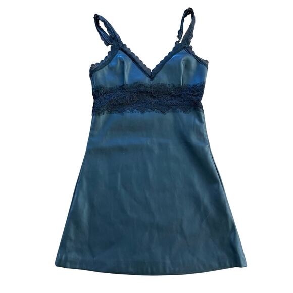 Y2K Faux Black Leather Lace Babydoll Mini Dress Small Dark Romance Whimsigoth - Picture 1 of 8